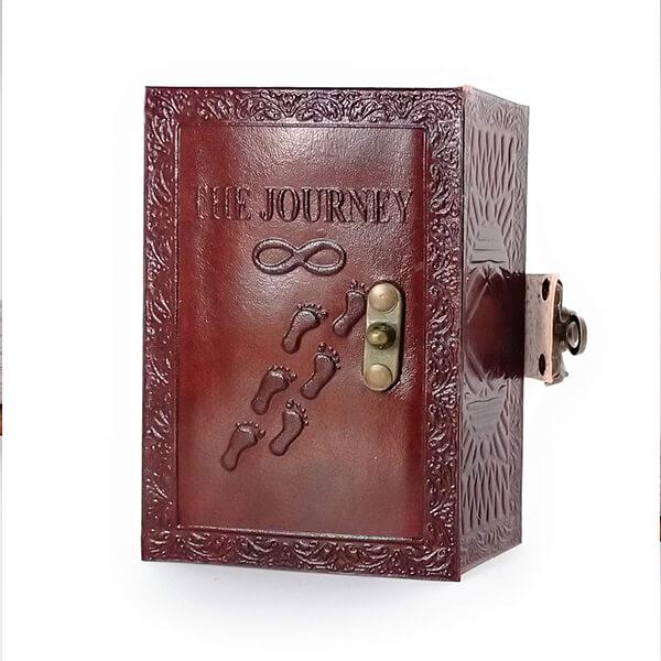 Brown Customized Handmade Leather Diary with Unlined Pages and Metal Lock (200 Pages)