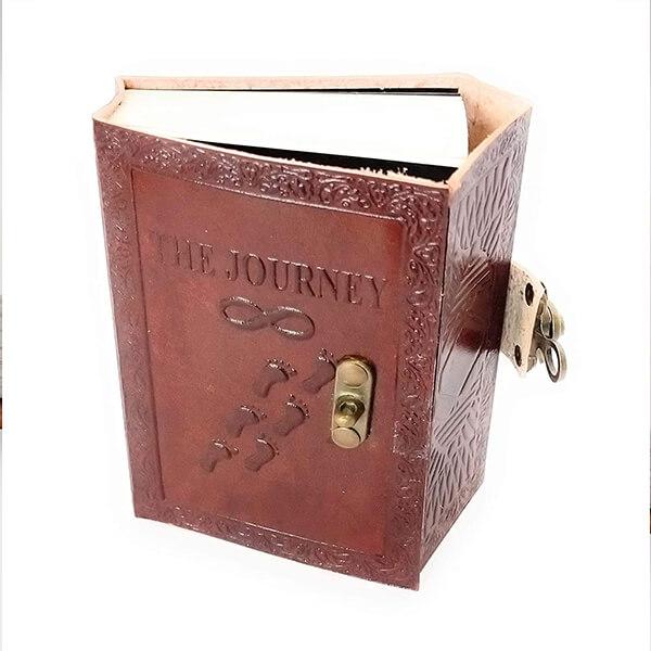 Brown Customized Handmade Leather Diary with Unlined Pages and Metal Lock (200 Pages)