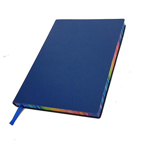 Colorburst Blue Customized A5 Leather Notebook, Semi Hard Bound, Undated Lined Pages, Colorful Edges, 2 Satin Tape Bookmark