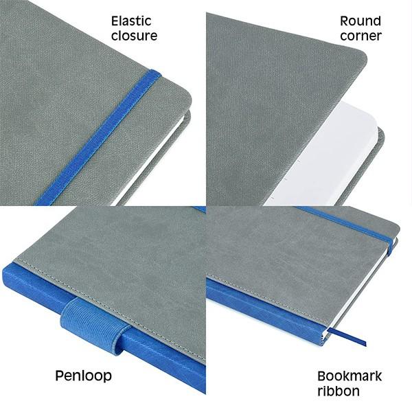 Blue Grey Customized PU Leather Hard Bound A5 2022 Executive Diary with Elastic Closure and Pen Holder (192 Ruled pages, 80 GSM)
