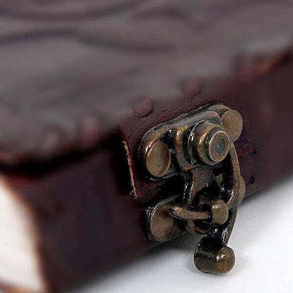 Dark Brown Customized Embossed Dragon Leather Diary, Size 7 x 5 inch with C Shape Lock and Unlined Pages