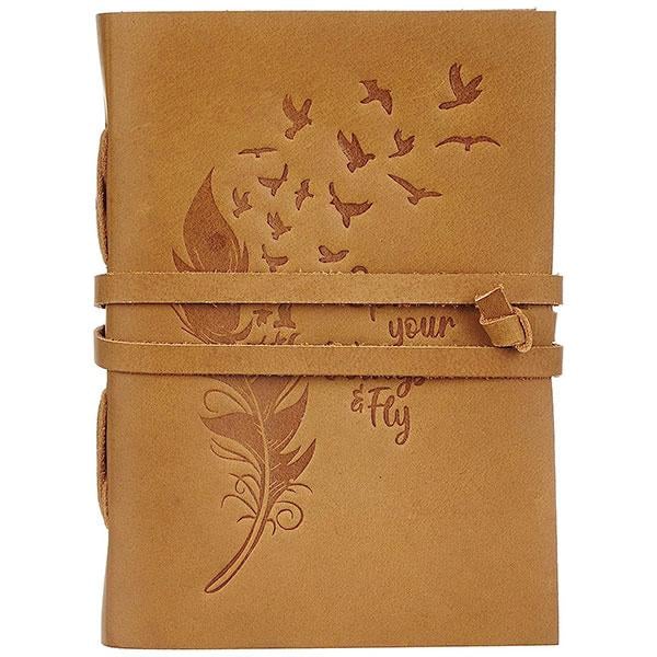 Brown Customized Leather Diary Embossed with a Leaf and Quotes Design, for Sketching