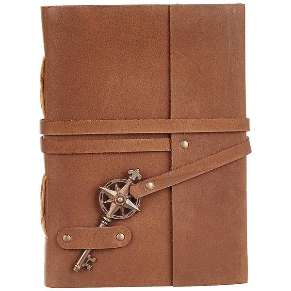 Light Brown Customized Leather Bound Diary with Vintage Key for Sketching, Scrapbooking