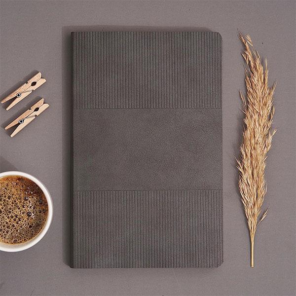 Grey Customized Premium PU Leather Executive Diary with Bookmark | A5 | Soft Bound | Undated | 192 Ruled Pages | 80 GSM | Natural Shade Paper with Colored End Pages