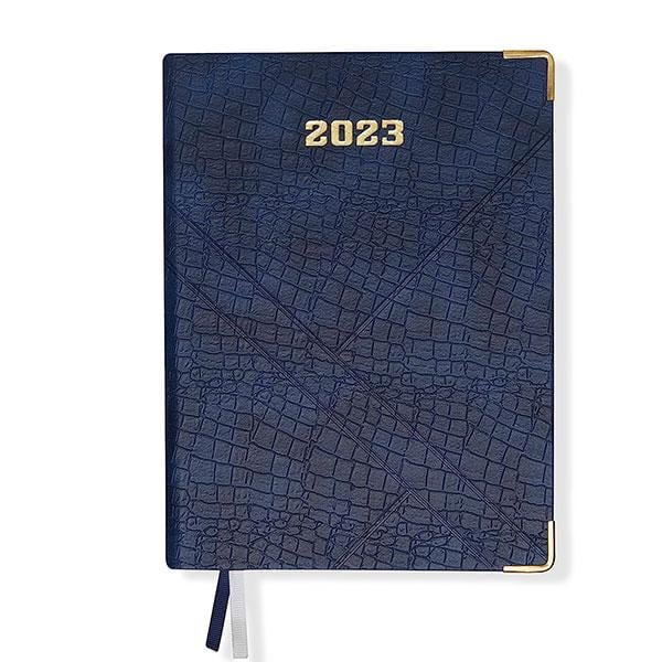 Blue Customized 2023 Dated Executive Diary Planner | B5 Size | One-Day-to-a-Page New Year Diary with Metal Corner & Two Bookmarks | 360 pages