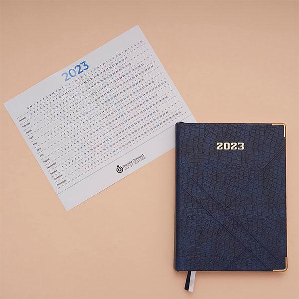 Blue Customized 2023 Dated Executive Diary Planner | B5 Size | One-Day-to-a-Page New Year Diary with Metal Corner & Two Bookmarks | 360 pages
