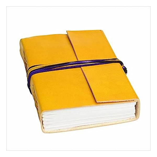 Yellow Customized Leather Unlined Pages Pocket Diary Leather Journal Handmade Sketchbook Writing Travel Notebook