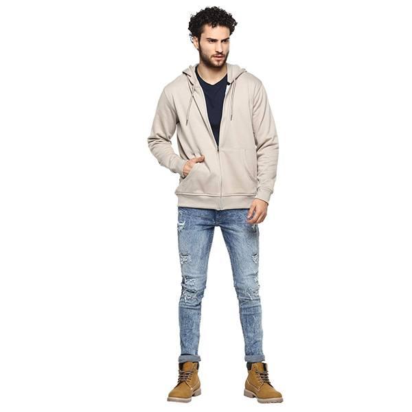 Grey Customized Men's Cotton Hooded Sweatshirt