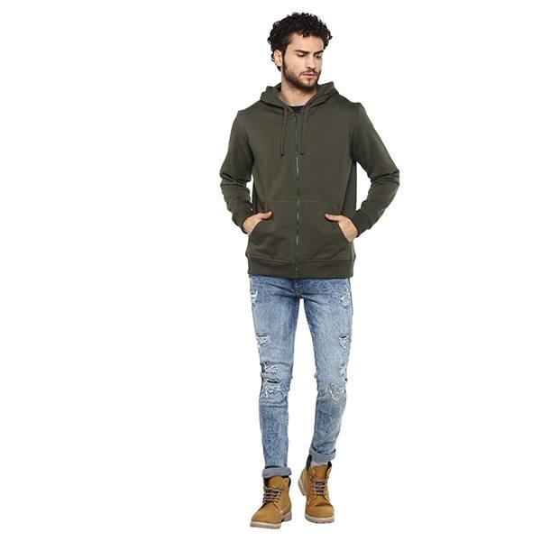 Olive Customized Men's Cotton Hooded Neck Sweatshirt