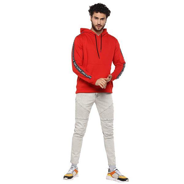 Red Customized Men's Poly Cotton Hooded Neck Hoodie