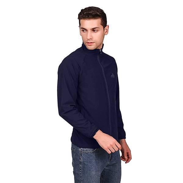 Navy Blue Customized Jacket For Men With Two Closure Zipper Pockets And Mesh Fabric Inside - Sports And Casual Wear