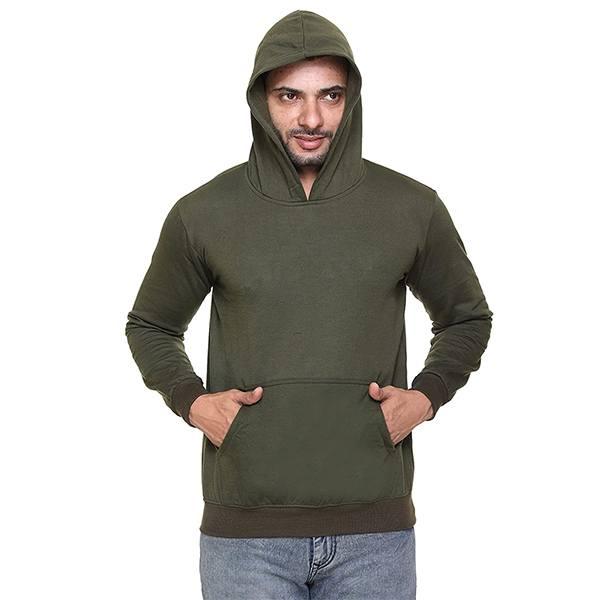 Green Customized Men's Cotton Fleece Hooded Sweatshirt