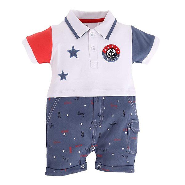 Navy Customized 100% Cotton Half Sleeve Romper For Baby-Boys