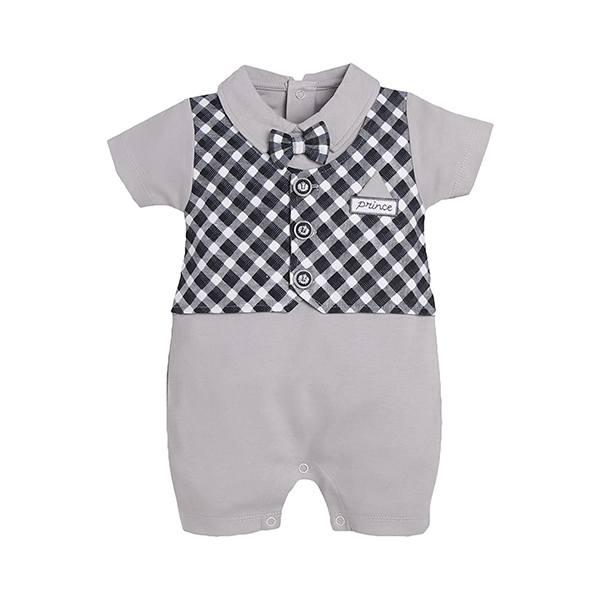 Grey Customized  100% Pure Cotton Half Sleeves Rompers/Bodysuit/Sleepsuit For Baby Boys (6-9 Months)
