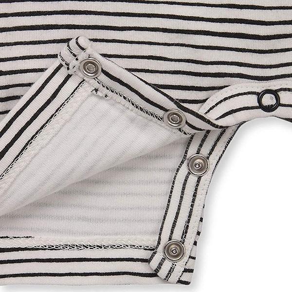 White Customized 100% Organic Cotton Sleeveless Striped Print Round Neck Half Romper For Baby Boy (0-3 Months)