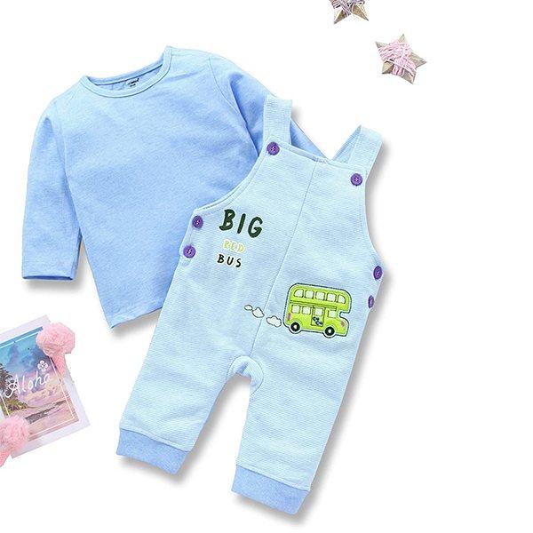 Blue Customized Dungaree & Romper For Baby Girls Party Printed Pure Cotton (6-12 Months)