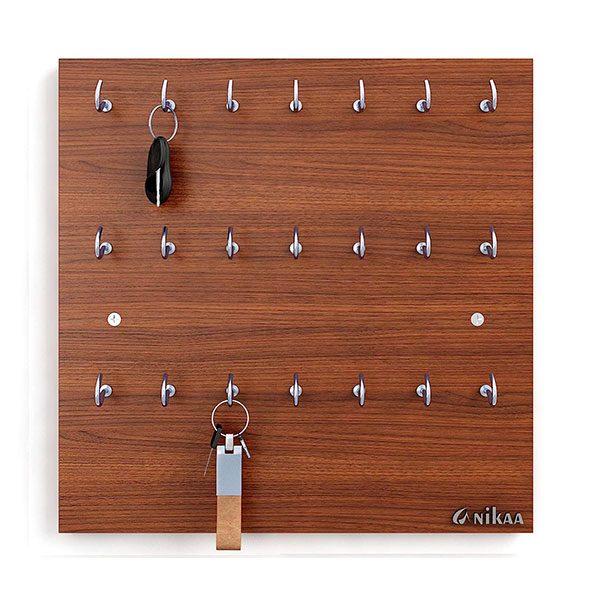 Walnut Customized Key Hanger Engineered Wood Key Holder Stand/ Wall Hooks Stand/ Plain Key Holder for Home Office/ Wall Mounted Key Holder/ Key Hold/ Key Chain Hanging Board/ Wall Hanging Keyholder