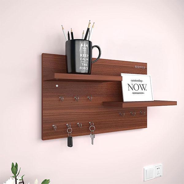 Brown Customized Stylish Wooden Key Holder with Shelf (10 Hook)