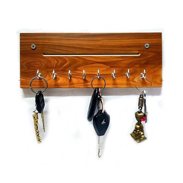 Brown Customized Wood Wall Hanging Wall Mounted Key Holder with Eight Hooks for Wall for Home & Office