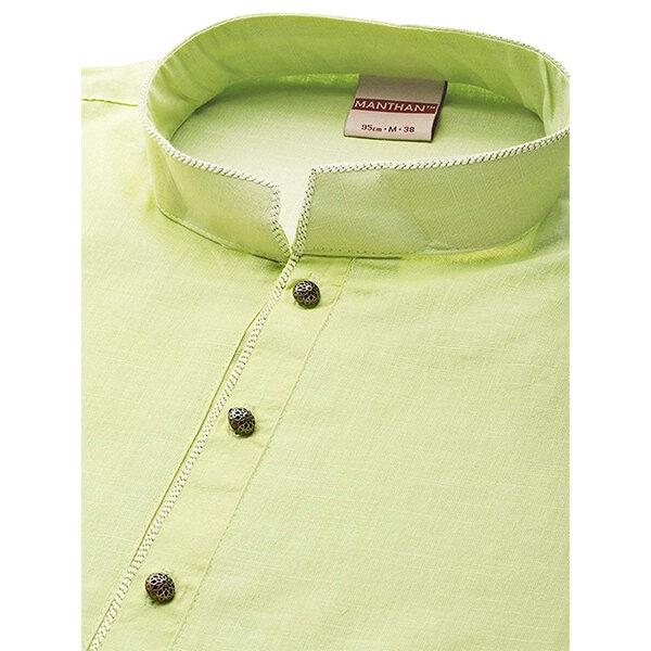 Green Customized Knee Long Full Sleeves Casual Wear Cotton Kurta for Men