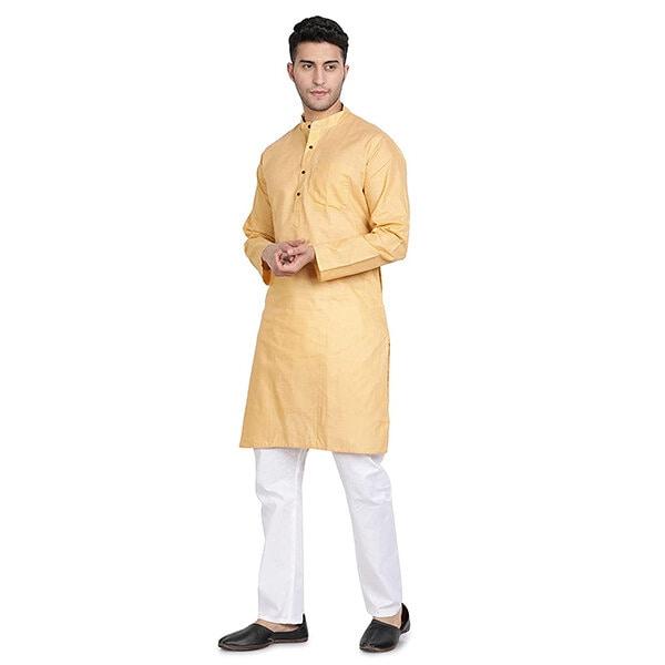 Yellow Customized Pure Cotton Kurta Pajama Set For Men