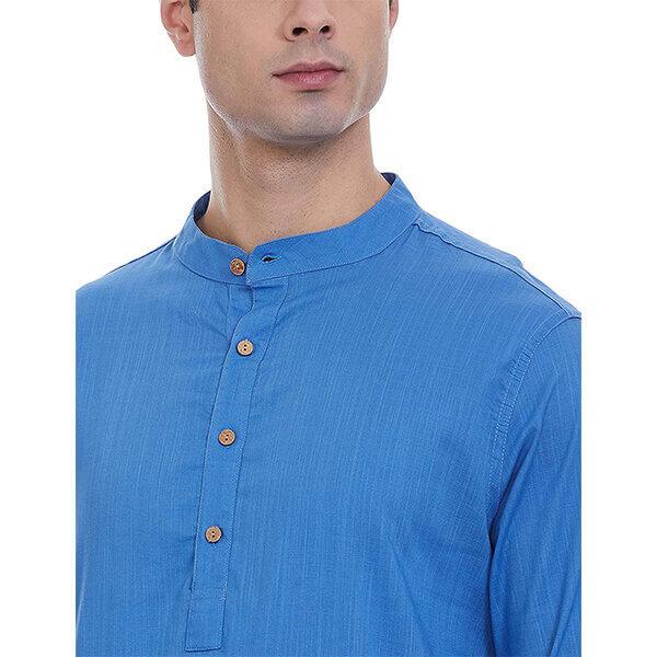 Blue Customized Men's Cotton Regular Kurta