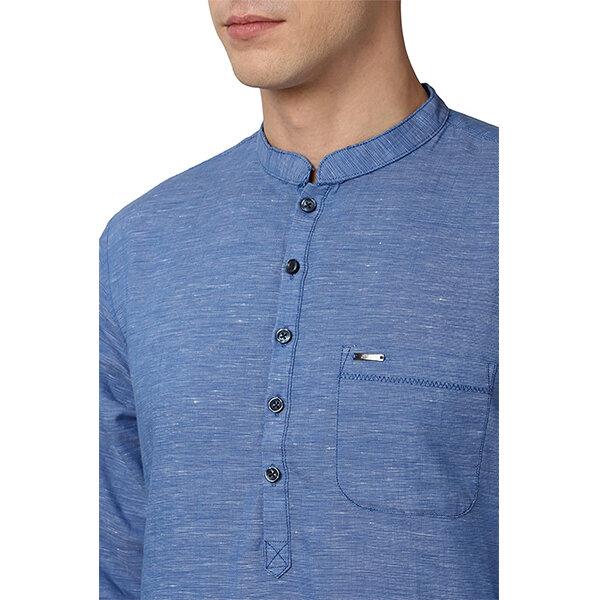 Blue Customized Men's Cotton Blend Regular Kurta Shirt