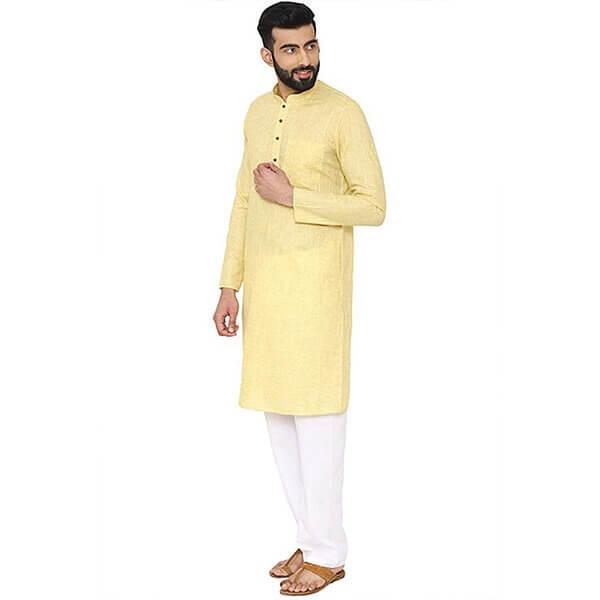 Yellow Customized Men's Silk Kurta