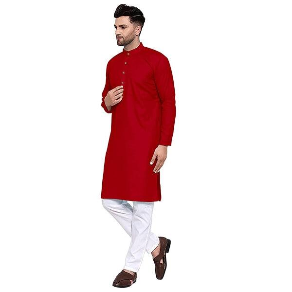 Red Customized Men's Cotton Blend Regular Kurta