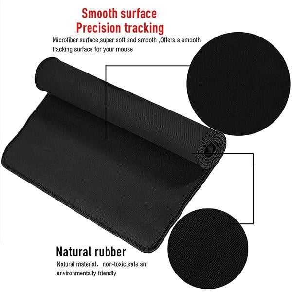 Black Customized Extended Gaming Mouse Pad with Stitched Embroidery Edge, Premium-Textured Mouse Mat, Non-Slip Rubber Base, Large Size (600mm x 300mm x 2mm)