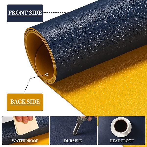 Dark Blue and Yellow Customized Extended Leather Gaming Mouse Pad/Mat, Large Office Writing Desk Computer Leather Mat, Ultra Thin 1.2mm (31.5