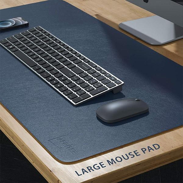 Navy Blue and Yellow Customized Desk Pad Protector Mat - Dual Side PU Leather Desk Mat Large Mouse Pad Waterproof Desk Organizers (Size - 35.4
