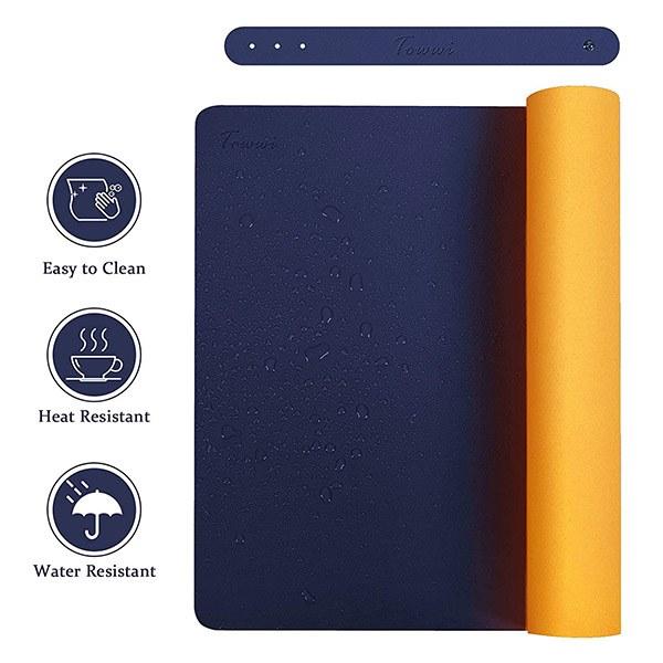Dark Blue and Yellow Customized Desk Pad, Large Desk Mat, Waterproof Desk Blotter Protector Mouse Pad, Leather Desk Pad (Size -24