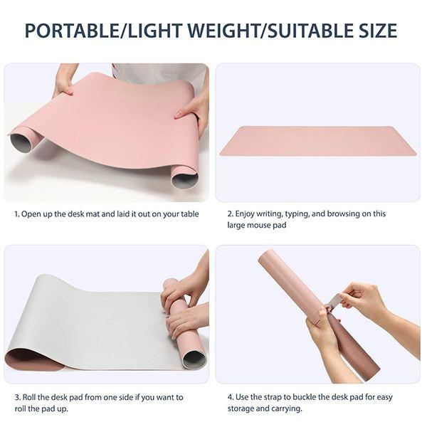 Rose Pink and Silver Customized Desk Pad, Desk Protector Mat - Dual Side PU Leather Desk Mat Large Mouse Pad, Waterproof (23.6
