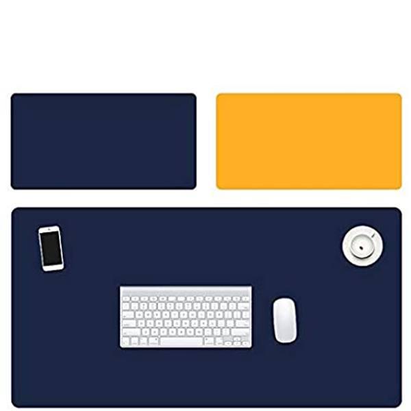 Navy Blue and Orange Customized Mouse Pad, Desk Mat, Large Leather Desk Pad, Dual-Sided PU Pad, Waterproof Mouse Pad, Best Gifts (60 cm x 30 cm)