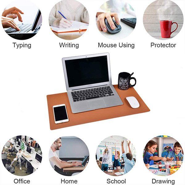Brown and Grey Customized Office Desk Pad, Ultra Thin Waterproof PU Leather Mouse Pad, Dual Use Desk Writing Mat (60 x 30 cm)