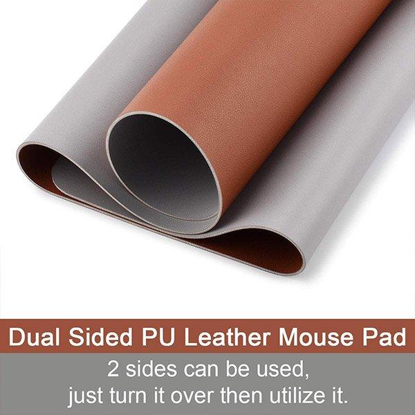 Brown and Grey Customized Non-Slip Laptop Desk Ultra Thin Large Mouse Pad, Dual Side, Writing Mat Easy Clean Waterproof PVC Leather Table Protector