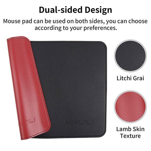 Black and Red Customized PU Leather Mouse Pad, Dual-Sided Mouse Mat, Waterproof Ultra Smooth Mouse Pad with Stitched Edge Desk Mouse Pad (Size - 10.6