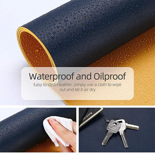 Navy Blue and Orange Customized Office Desk Pad, Ultra Thin Waterproof PU Leather Mouse Pad, Dual Use Desk Writing Mat for Office/Home (Sire - 80 x 40CM)