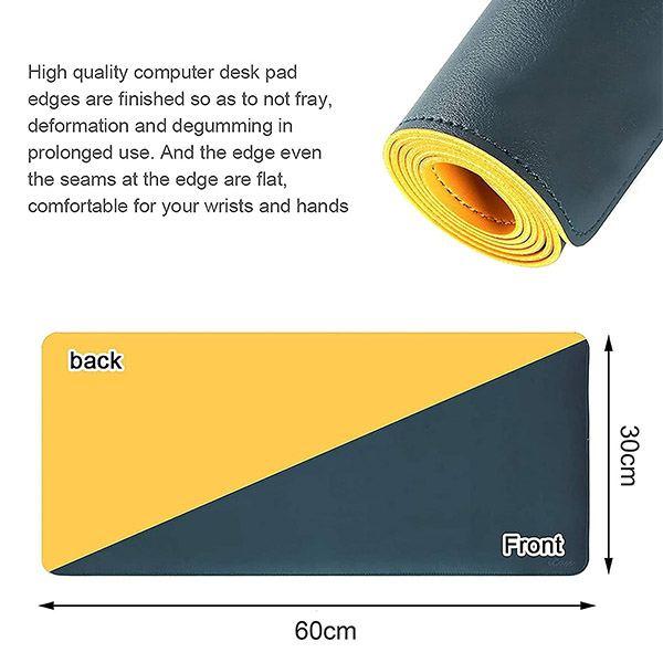 Dark Blue and Yellow Customized Dual-Sided  Desk Pad, Waterproof Desk Blotter Protector, Leather Desk Writing Mat Mouse Pad, Desktop Gaming Writing Mat (Size - 70 x 30 cm)