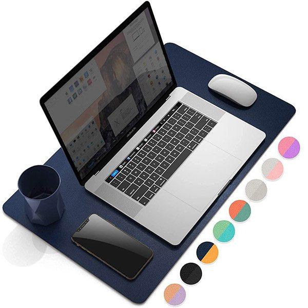 Dark Blue and Yellow Customized Dual-Sided  Desk Pad, Waterproof Desk Blotter Protector, Leather Desk Writing Mat Mouse Pad, Desktop Gaming Writing Mat (Size - 70 x 30 cm)