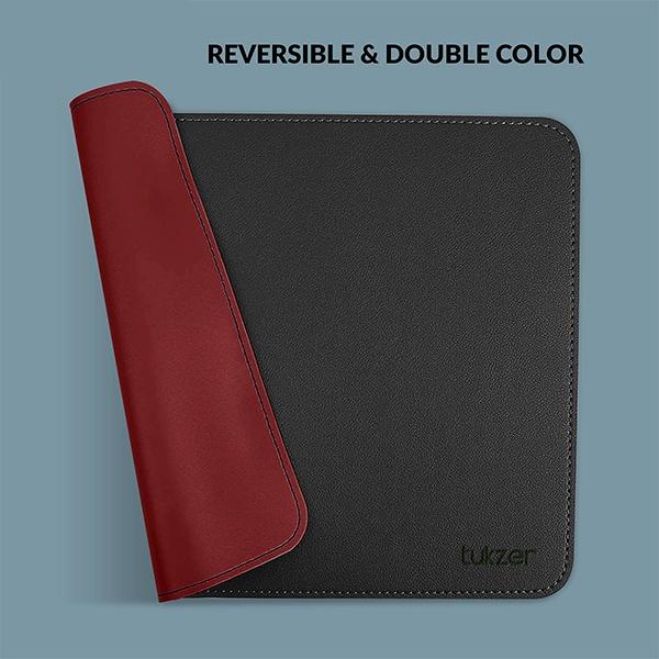 Black and Red Customized Vegan PU Leather Mouse Pad for Laptop Notebook Gaming Computer | Smooth Reversible Dual Color Splash Proof Anti Fray Stitched Edges Anti Skid Mousepad (Size - 9.8 X 8.2 Inch)
