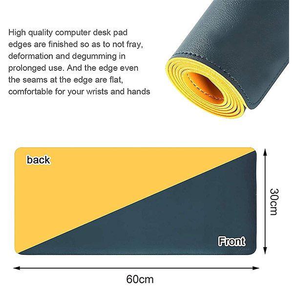 Yellow and Navy Blue Customized Mouse Pad, Desk Mat Extended for Work from Home/Office/Gaming , PU Leather Anti-Skid Anti-Slip Reversible Splash Proof Deskspread (60 x 30 cm)