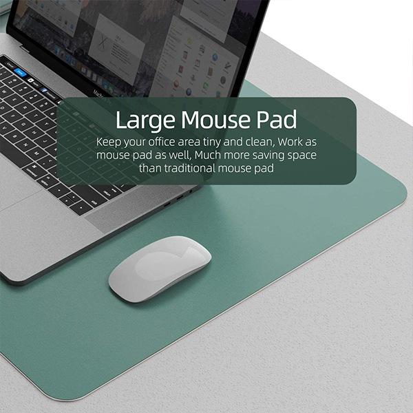 Olive Green and Silver Customized Office Desk Mouse Pad, Ultra Thin Waterproof PU Leather Mouse Pad, Dual Use Desk Writing Mat for Office/Home (90 cm x 45 cm)