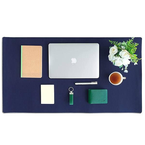 Dark Blue Customized Leather Desk Mat Protector, Mouse Pad, Office Pad, Computer Office Desk Mat, Non-Slip | Reversible Dual-side Vegan Leather Desk Blotter (Size - 35.4