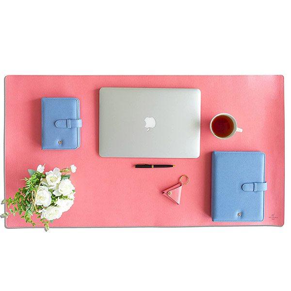 Pink Customized Leather Desk Pad Protector, Mouse Pad, Office Pad, Non-Slip, Reversible, Dual-side Vegan Leather Desk Blotter (Size - 35.4
