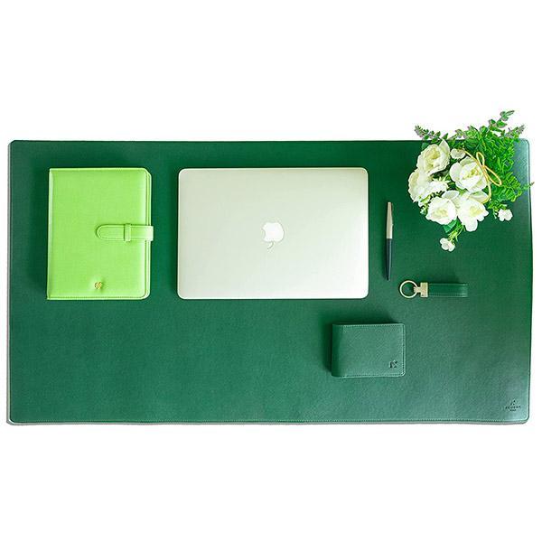 Dark Green Customized Leather Desk Pad Protector, Mouse Pad, Office Pad, Computer Office Desk Mat, Non-Slip, Reversible, Dual-side Vegan Leather (Size - 35.4
