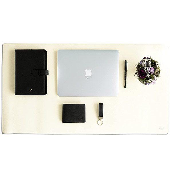 Off White Customized Leather Desk Pad Protector, Mouse Pad, Office Pad, Computer Office Desk Mat, Non-Slip, Reversible (Size - 35.4