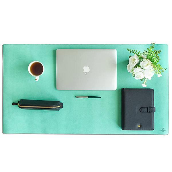 Teal Green Customized Leather Desk Pad Protector, Mouse Pad, Office Pad, Computer Office Desk Mat, Non-Slip, Reversible, Dual-side Vegan Leather (Size - 35.4