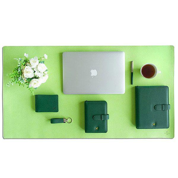 Light Green Customized Leather Desk Pad Protector, Mouse Pad, Office Pad, Computer Office Desk Mat, Non-Slip, Reversible, Dual-side Vegan Leather (Size - 35.4
